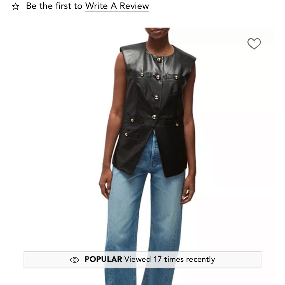 Veronica Beard Black Leather Vest with Gold Accents - Picture 2 of 3